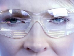 Young female scientist in high-tech glasses Stock Footage
