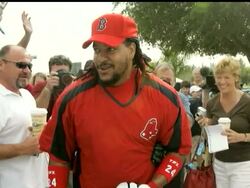 A smiling Manny Ramirez reported a few days early to Red Sox spring training camp in Florida. Meanwhile, the oft-injured Yankees pitcher Carl Pavano is hurt once again News Clip