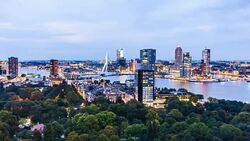 Rotterdam Skyline at night, zoom Stock Footage