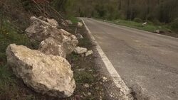 Landslide and quake rubble swell Italy river Instructional Video