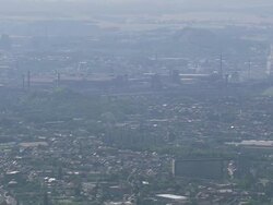 WS AERIAL View of city, indusrial area and airport / Walloon Region, Belgium Stock Footage