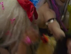 CU TD PAN Shot of young trendily dressed people drinking, laughing and having fun in small restaurant / Tokyo, Japan Stock Footage