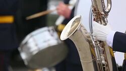 saxophonist and drum military brass band Stock Footage