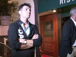 Tony Dovolani on holiday community service & Santa Claus at Madeo in West Hollywood, 11/19/12 Stock Footage