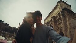 Tourist couple taking a selfie in Rome Stock Footage