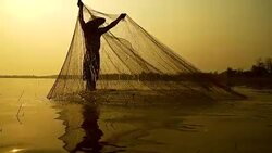 HD slow motion:Local lifestyles of fisherman working in the morning sunrise. Stock Footage