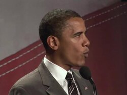 2008 CU US Senator Barack Obama thanking attendees for their hard work at League of United Latin American Citizens (LULAC) convention during campaign for Democratic Party nomination for President on July 8, 2008 / Washington DC, USA / AUDIO Stock Footage