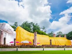 Temple Sleeping Buddha statue. Stock Footage