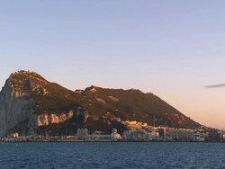 WS Rock of gibraltar from east at dusk  / La Linea de la Concepcion, Cadiz,  Stock Footage