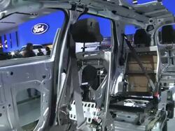 CU DS Cutaway of new Ford Explorer manufactured by Ford Motor Company at Detroit Auto Show / Detroit, Michigan, USA Stock Footage