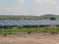 Solar panels & Wind turbine Stock Footage