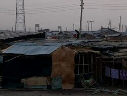 Houses and man on the roof Stock Footage