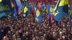 Ukrainians mark the 74th anniversary of (UPA) and the Day of Defender of Ukraine Stock Footage
