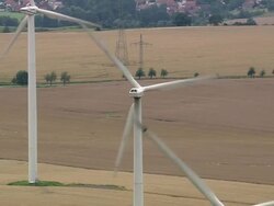 AERIAL CU ZO Wind turbines in rural landscape, Thuringia, Germany Stock Footage
