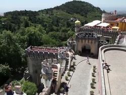 Sintra, Pena National Palace, view of the outer walls Stock Footage