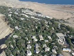 WS AERIAL ZO View of city near dead sea / Norrn Judea Desert, Israel Stock Footage