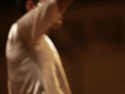 CU LA TU R/F Man performing at Aarti Puja ceremony / Varanasi, India Stock Footage