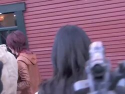 Megan Mullaly & Nick Offerman leave Sky Lodge in P Stock Footage