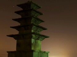 MS T/L View of Ocheungseoktap stone pagoda to northern sky in Wanggungri / Iksan, Jeollabuk-do, South Korea Stock Footage