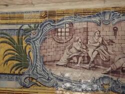 Lisbon, Jeronimos Monastery, Hieronymites Monastery (Mosteiro dos Jeronimos), refectory with azulejos tiles, Belem Stock Footage