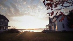 Motion shot of coastal village at Permaquid Beach in Maine, USA Stock Footage