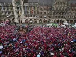 FC Bayern Muenchen Celebrate Winning The Triple At Marienplatz Stock Footage