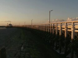 MS View of pier at sunset / Ostend, Flanders, Belgium Stock Footage
