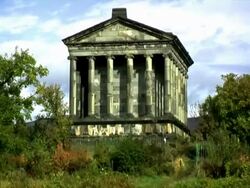  MS ZO View of Garni temple and Garni Gorge compilation / Garni, Kotayk, Armenia  Stock Footage