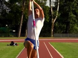 HD:Super Slo-Mo Shot of Young Athlete Performing at Pole Vault Stock Footage