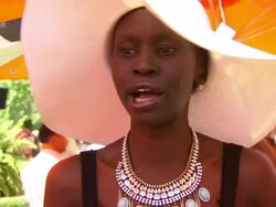 INTERVIEW - Alek Wek on coming out for this event, on Nacho being such a good sport, on this being a great way to give back, on what she is wearing at The Sixth-Annual Veuve Clicquot Polo Classic In Support Of Liberty State  Stock Footage