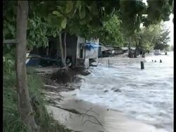 Wave crashing onto beach, Kiribati, Central Pacific. Stock Footage