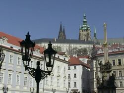 MS View of Prague castle behind st.vitus cathedral / Prague, Hlavni mesto Praha, Czech Republic Stock Footage