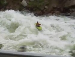MS POV Two kayakers descending western river in huge whitewater / Banks, Idaho, United States Stock Footage
