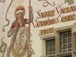 MS TU Shot of mural on church building Stock Footage