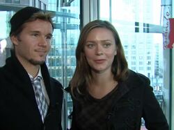 INTERVIEW: Ryan Kwanten and Maeve Dermody on being in touch with their inner geek at the 61st Berlin Film Festival: Griff The Invisible Interviews at Berlin . (Footage by WireImage Video/GettyImages) Stock Footage