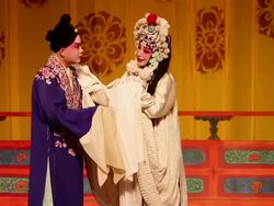 MS PAN Artist performing Beijing opera in traditional theatre AUDIO / xi'an, shaanxi, china Stock Footage