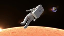 Astronaut Flying Over The Mars Surface Stock Footage