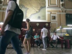 WS people walking through Saigon Central Post Office, Vietnam. Stock Footage