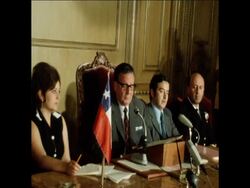 SYND 3-3-73 PRESIDENT ALLENDE AT ELECTION CAMPAIGN PRESS CONFERENCE News Clip
