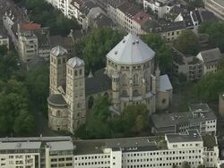 AERIAL St Kunibert church in Cologne, North Rhine-Westphalia, Germany Stock Footage