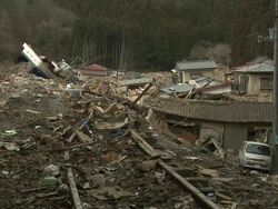 Extreme damage to the Japan Rail coastal line in Shizugawa, Miyagi, Japan on 3rd April 2011; after tsunami following Tohuku earthquake of March 2011. Stock Footage
