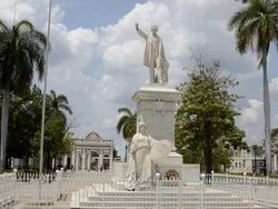 Beautiful main square in center of town with statue of Jose Marti of Cienfuegos Cuba Stock Footage