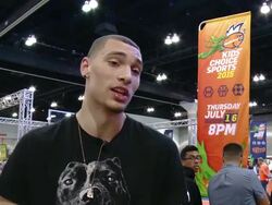 INTERVIEW - Zach LaVine on the event at NICKELODEON HOSTS BASKETBALL TRYOUTS FOR KIDSâ€™ CHOICE SPORTS 2015 â€œTRIPLE SHOT CHALLENGEâ€ Stock Footage