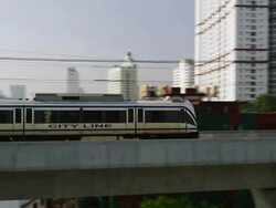 WS PAN View of train moving on Phaya Thai Terminal to  Suvarnabhumi Airport / Bangkok, Thailand Stock Footage