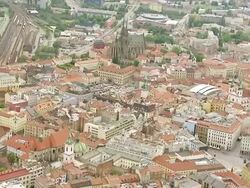 WS AERIAL View of Buildings with church / Brno, Brno City District, Czech Republic Stock Footage