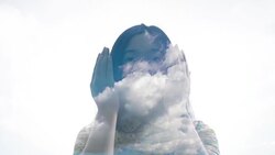 Double exposure of woman looking clouds Stock Footage