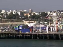 Aerial CU Santa Monica Pier / Los Angeles, California, United States Stock Footage