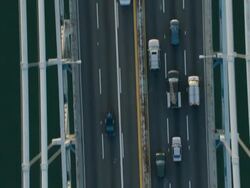 Aerial shot directly above Verrazano Narrows Bridge, New York City Stock Footage