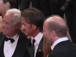 Roberta Armani, Designer Giorgio Armani, actor Sean Penn, Paul Haggis, Thierry Fremaux and Petra Nemcova at Reality Premiere: 65th Cannes Film Festival at Palais des Festivals on May 18, 2012 in Cannes, France (Footage by WireImage Video/Getty Images) Stock Footage