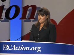 MS New Republican Senate candidate Christine O'Donnell giving speech on stage at Values Voters Summit Audio / Washington, DC, United States Stock Footage